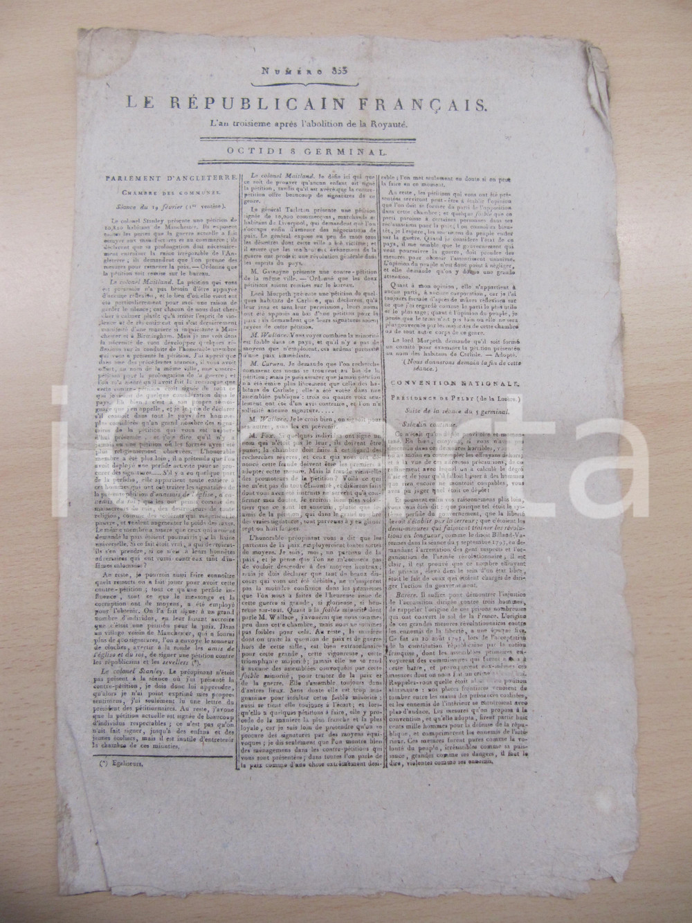 Giornale, rivista storica 1795 LE REPUBLICAIN FRANCAIS Gazette REVOLUTION N° 853 Libertà e Terrore 1