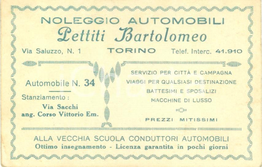 Documento originale, autentico 1940 ca TORINO Noleggio automobili PETTITI BARTOLOMEO servizi città e campagna 1
