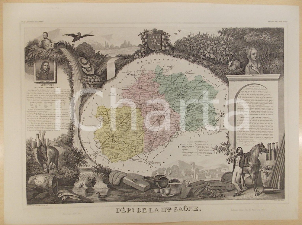 Stampa, bozzetto originale 1861 PARIS Atlas National de la France illustré Département de HAUTE SAONE n° 69 1