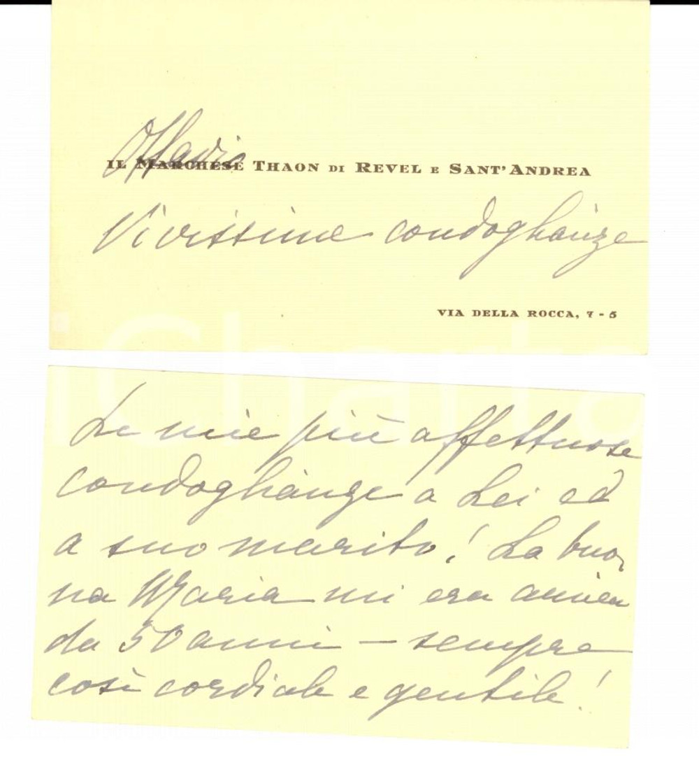 Autografo originale 1929 TORINO Biglietti Maria THAON DI REVEL Autografi 1