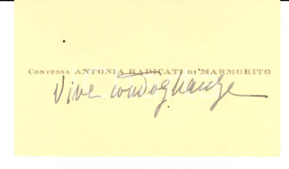 Autografo originale 1929 TORINO Biglietto Antonia RADICATI DI MARMORITO - Autografo 1