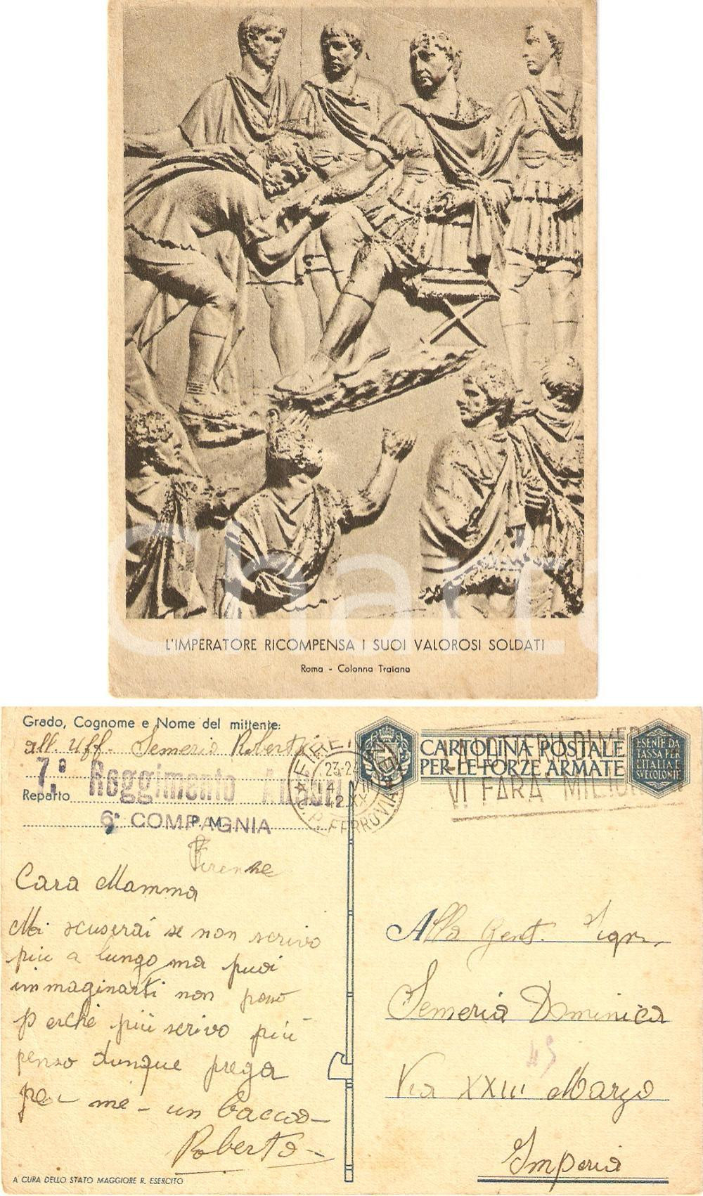 Cartolina originale da collezione 1942 FIRENZE WW2 7° REGGIMENTO AUTIERI Più scrivo più penso Cartolina franchigia 1