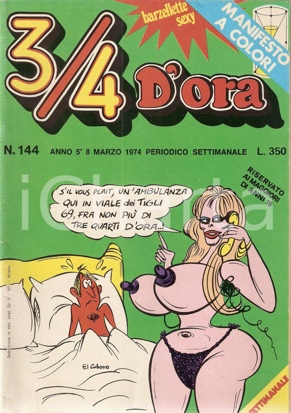 Libro, pubblicazione d epoca 1974  3/4 D ORA n. 144 Rivista illustrata EROTICA Barzellette sexy 1