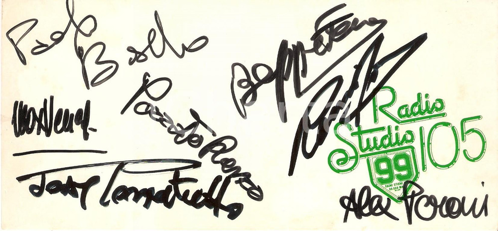 Autografo originale 1980 ca MILANO RADIO STUDIO 105 Max VENEGONI Alex PERONI Ronnie JONES Autografi 1
