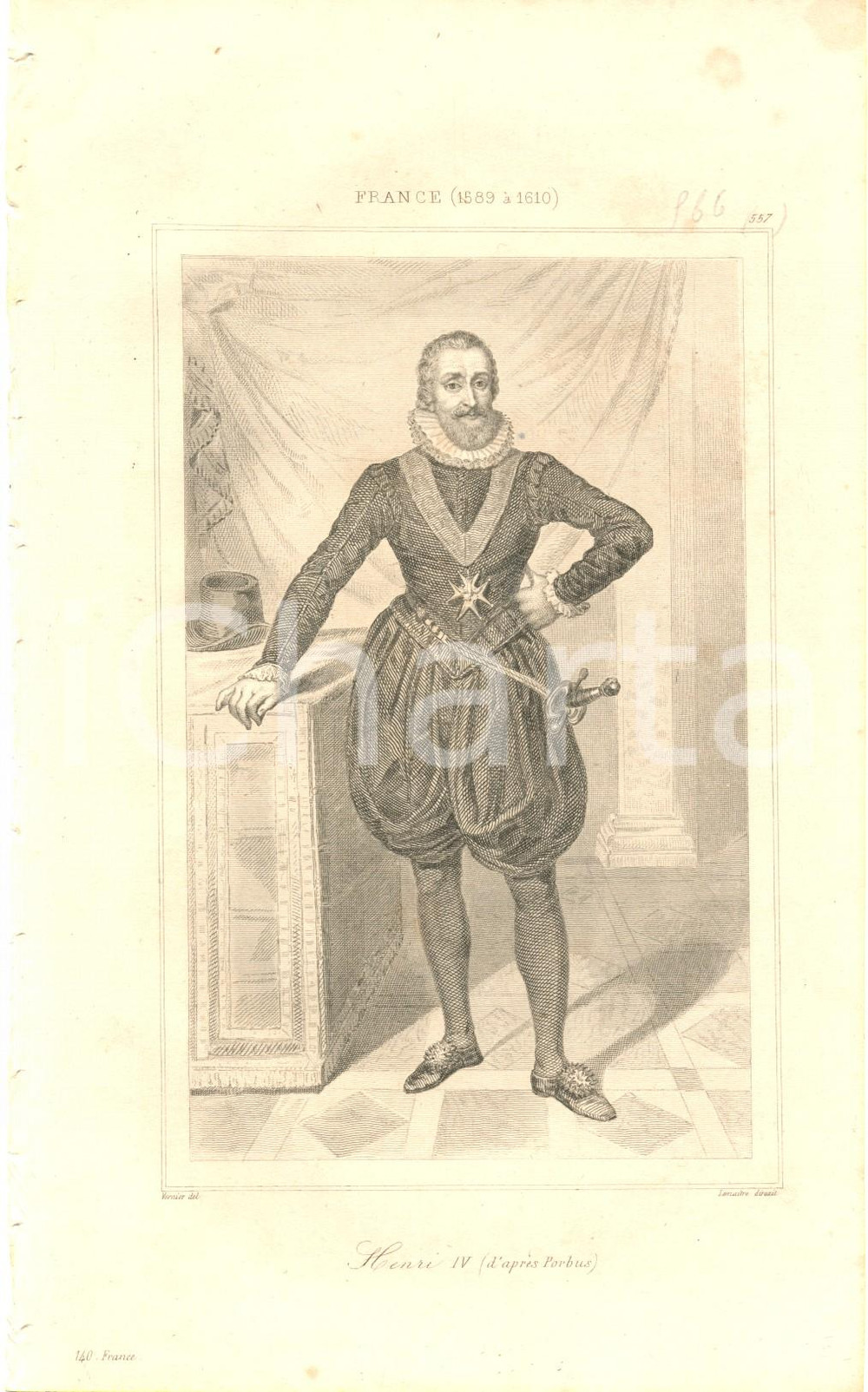 Stampa, bozzetto originale 1840 FRANCE HENRI IV d'aprÃ¨s FRANS POURBUS *Stampa inc. LEMAITRE 1