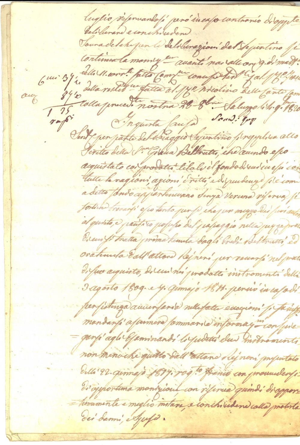 Documento originale, autentico 1821 LAGNASCO Lite Giovanni RAYNERO vs Stefano GARIGLIO per passaggio su prato 1