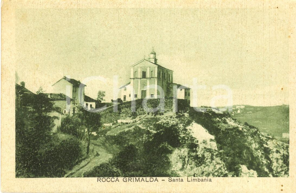 Cartolina originale da collezione 1933 ROCCA GRIMALDA AL Esterno della chiesa di Santa LIMBANIA Cartolina FP VG 1