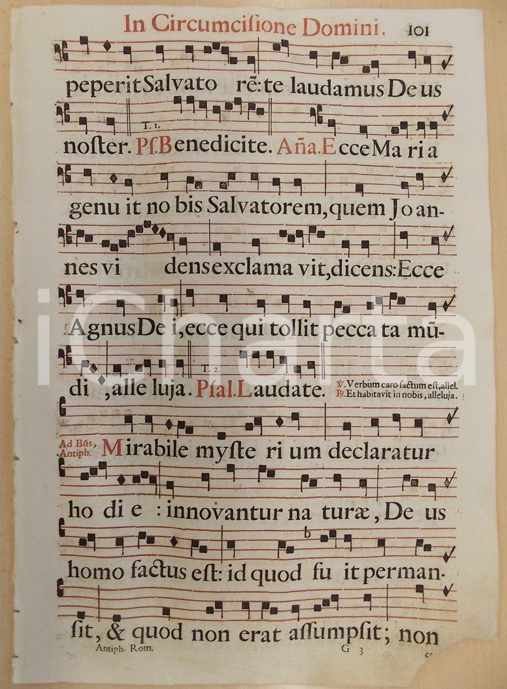 Libro, pubblicazione d epoca 1700 ca ANTIFONARIO ROMANO Pagina canti rosso nero per CIRCONCISIONE del Signore 1