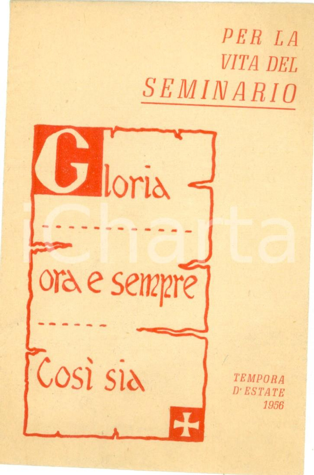 Materiale pubblicitario d’epoca 1956 TRIESTE Seminario Vescovile Busta ILLUSTRATA per offerte Tempora d estate 1