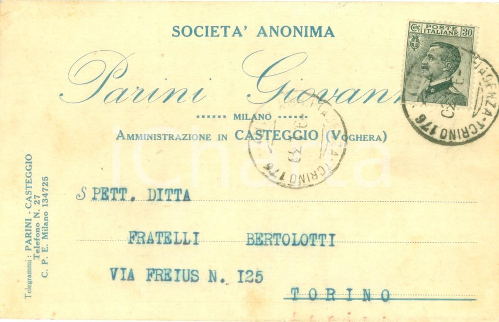 Cartolina originale da collezione 1930 CASTEGGIO PV Società Anonima Giovanni PARINI non conclude affare mattoni 1