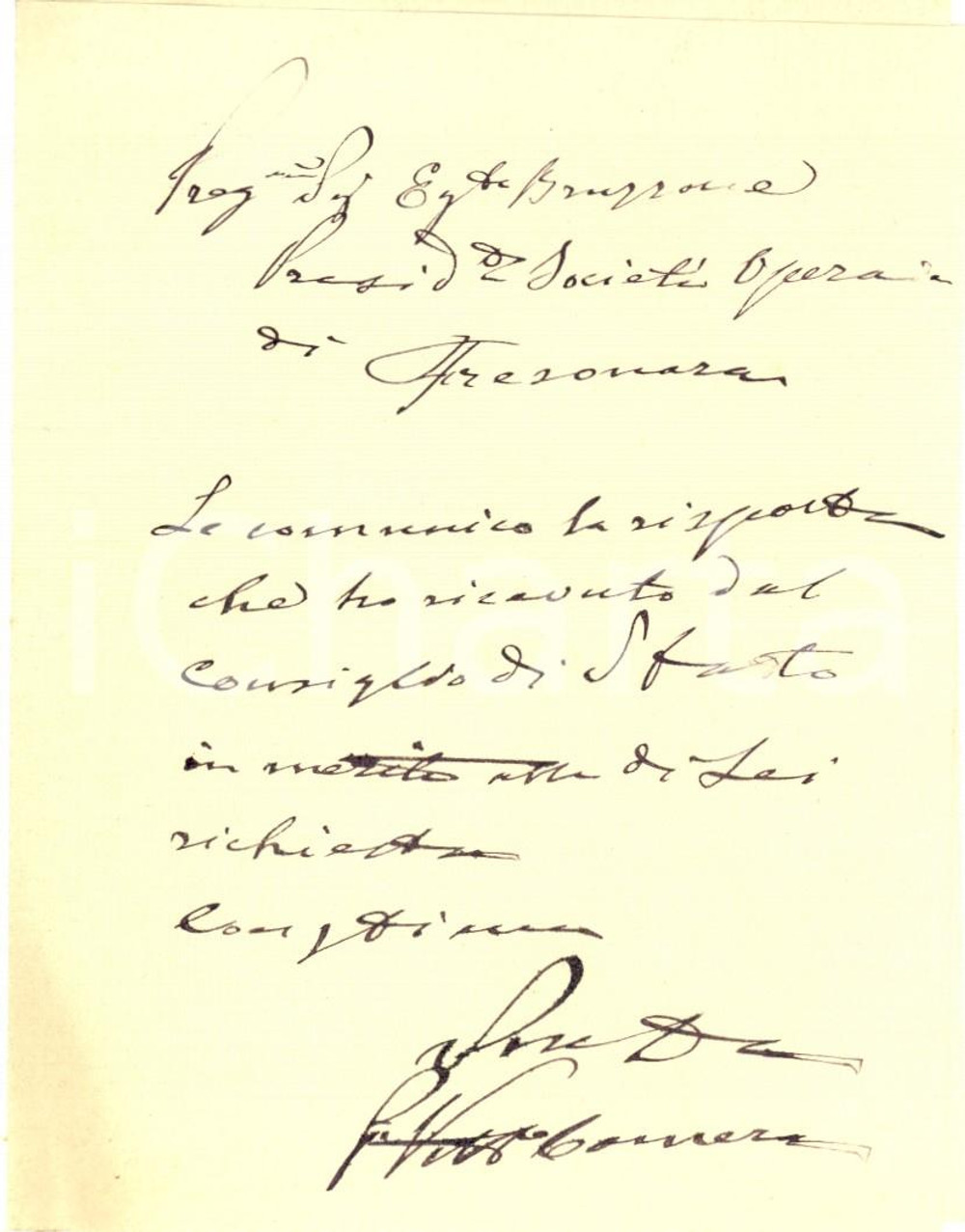 Documento originale, autentico 1899 FRESONARA AL Vittorio CAMERA al presidente Società Operaia Autografo 1