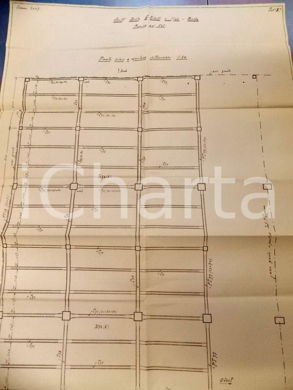 Mappa, planimetria storica 1930 ca BIELLA Lanificio RIVETTI Planimetria solaio copertura sotterranei 50x100 1