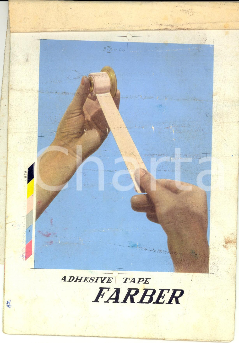 Materiale pubblicitario d’epoca 1960 ca Prove di colore pubblicitÃ  FARBER Nastro adesivo Bozzetti 1