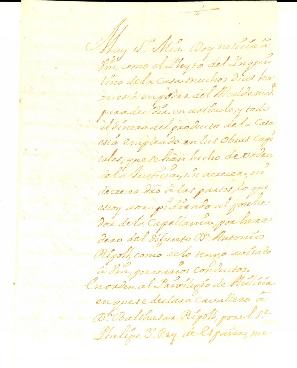 Documento originale, autentico 1740 VALENCIA Don Esteban PELEGRI  a Maria Grazia MANCA su cappellania RIPOLL 1