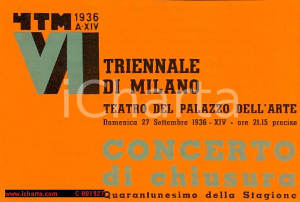 Documento originale, autentico 1936 MILANO TRIENNALE Maestro Alceo TONI 41Â° Concerto Sinfonico *Programma 1
