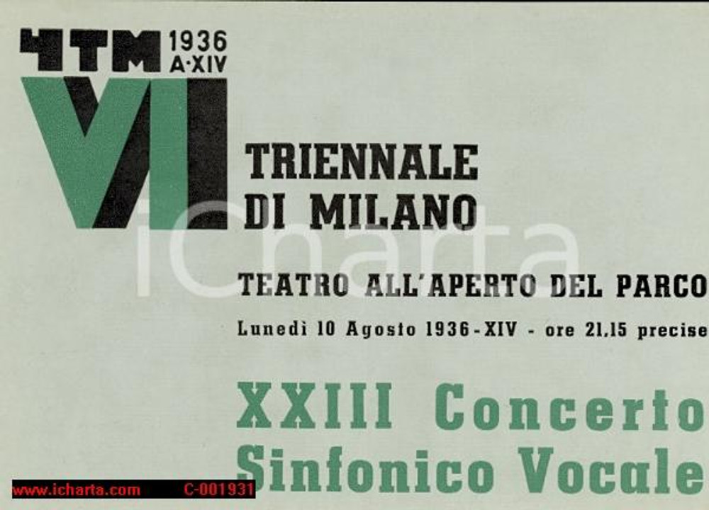 Documento originale, autentico 1936 MILANO Maestro Ferruccio CALUSIO XXIII Concerto sinfonico vocale *Programma 1
