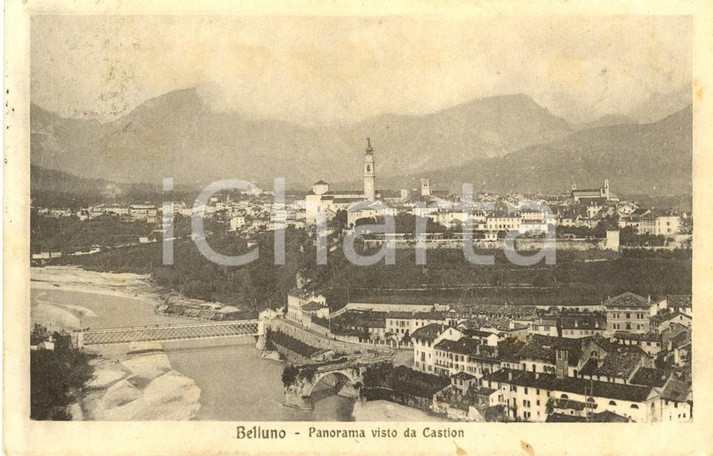 Cartolina originale da collezione 1916 BELLUNO Panorama della città vista da CASTION *Cartolina postale FP VG 1