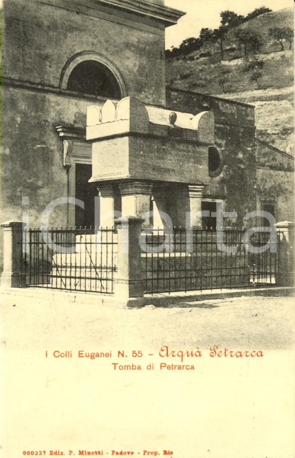 Cartolina originale da collezione 1900 ca ARQUA  COLLI EUGANEI La tomba di Francesco PETRARCA Cartolina FP VG 1