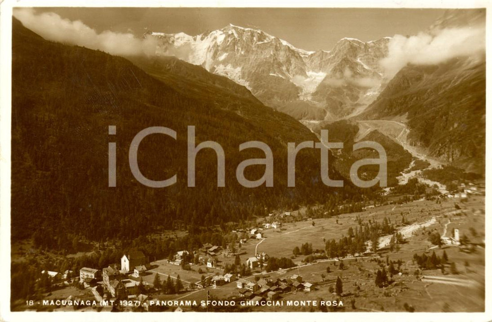 Cartolina originale da collezione 1946 MACUGNAGA (VB) Panorama con i ghiacciai del Monte ROSA *cartolina FP VG 1