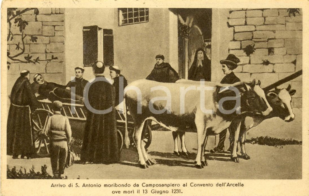 Cartolina originale da collezione 1964 ARCELLA (PD) Arrivo di Sant'ANTONIO morente da CAMPOSAMPIERO *ILLUSTRATA FP 1
