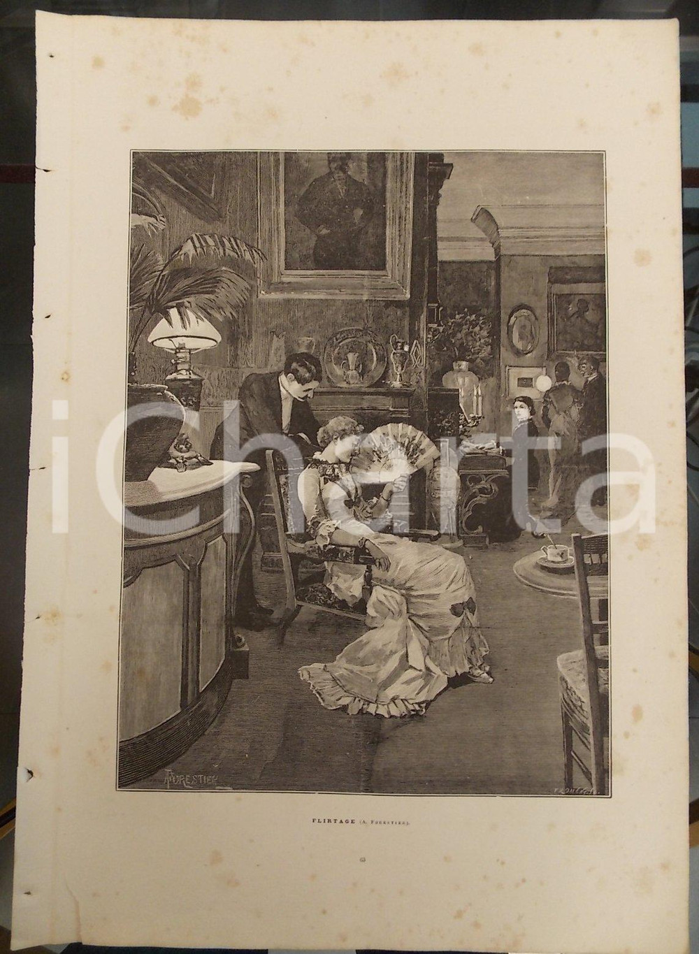 Stampa, bozzetto originale 1886 LES MERVEILLES DE L ART MODERNE Anne FORESTIER Flirtage Stampa DANNEGGIATA 1