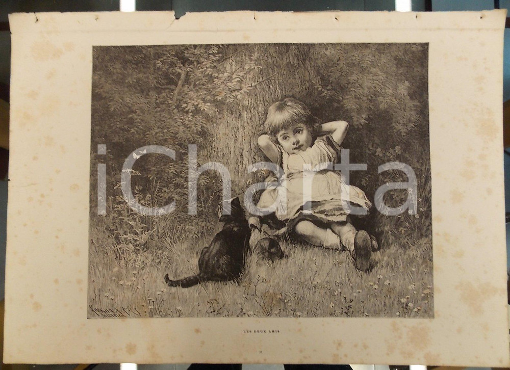 Stampa, bozzetto originale 1886 LES MERVEILLES DE L'ART MODERNE Arthur KNESING Les deux amis *DANNEGGIATA 1