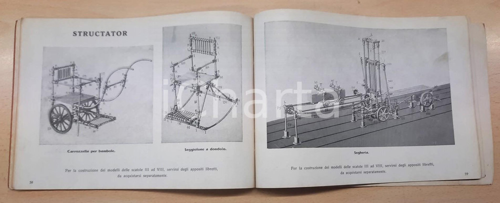 Materiale pubblicitario d’epoca 1910 ca STRUCTATOR Gioco in metallo  Libretto insegnamenti e disegni ILLUSTRATO 1