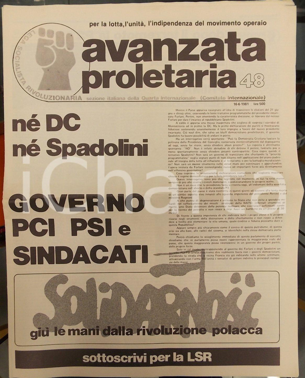 Giornale, rivista storica 1981 AVANZATA PROLETARIA Dopo la P2 l agonia della Prima Repubblica Giornale 1