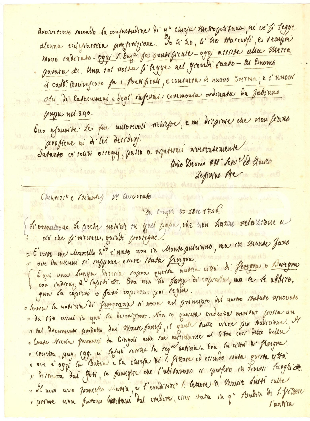 Autografo originale 1859 FERMO Zeffirino RE equivoco su Badia di SAN VITTORE a CINGOLI Autografo 1