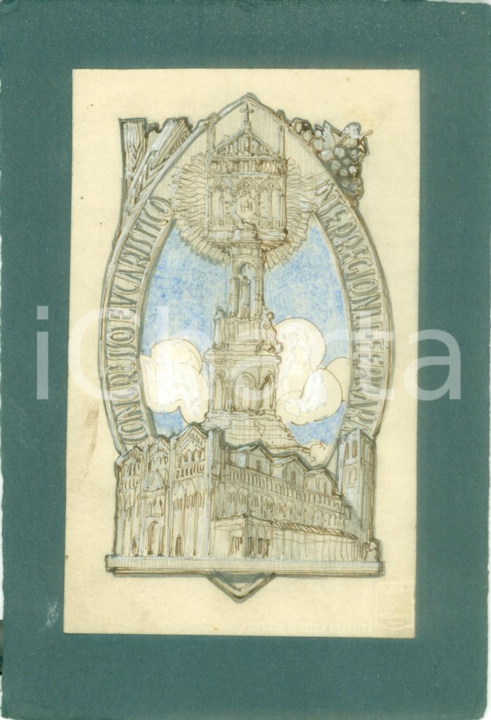 Stampa, bozzetto originale 1935 ca FERRARA Congresso Eucaristico Interregionale Bozzetto DISEGNATO A MANO 1