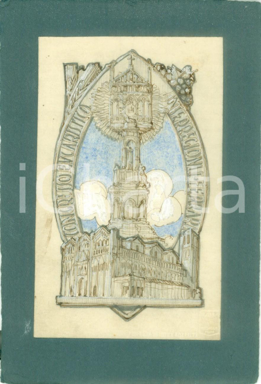 Stampa, bozzetto originale 1935 ca FERRARA Congresso Eucaristico Interregionale Bozzetto DISEGNATO A MANO 1