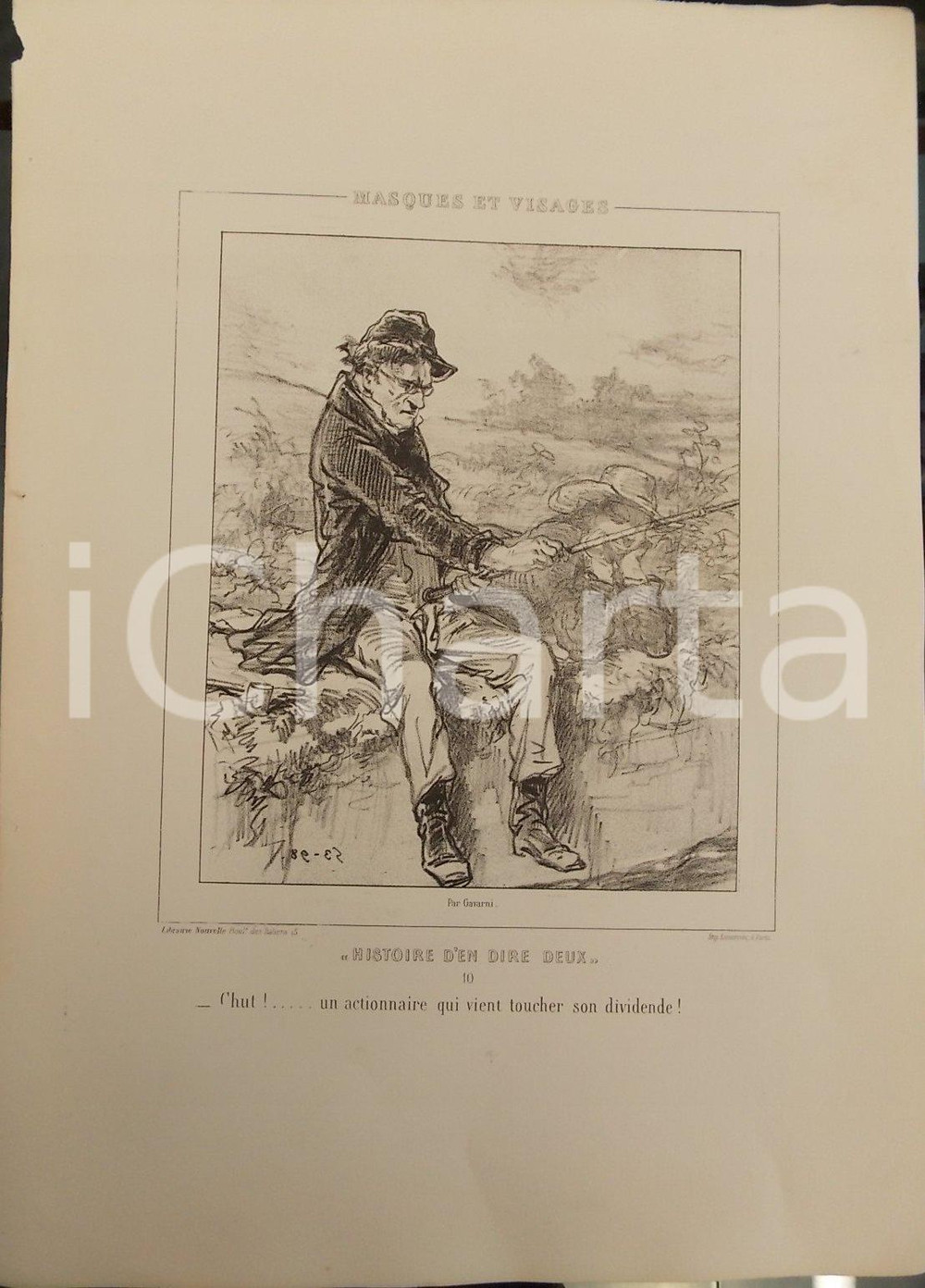 Stampa, bozzetto originale 1853 Paul GAVARNI Masques et visages - Histoire d'en dire deux Tav. 10 Chut! 1