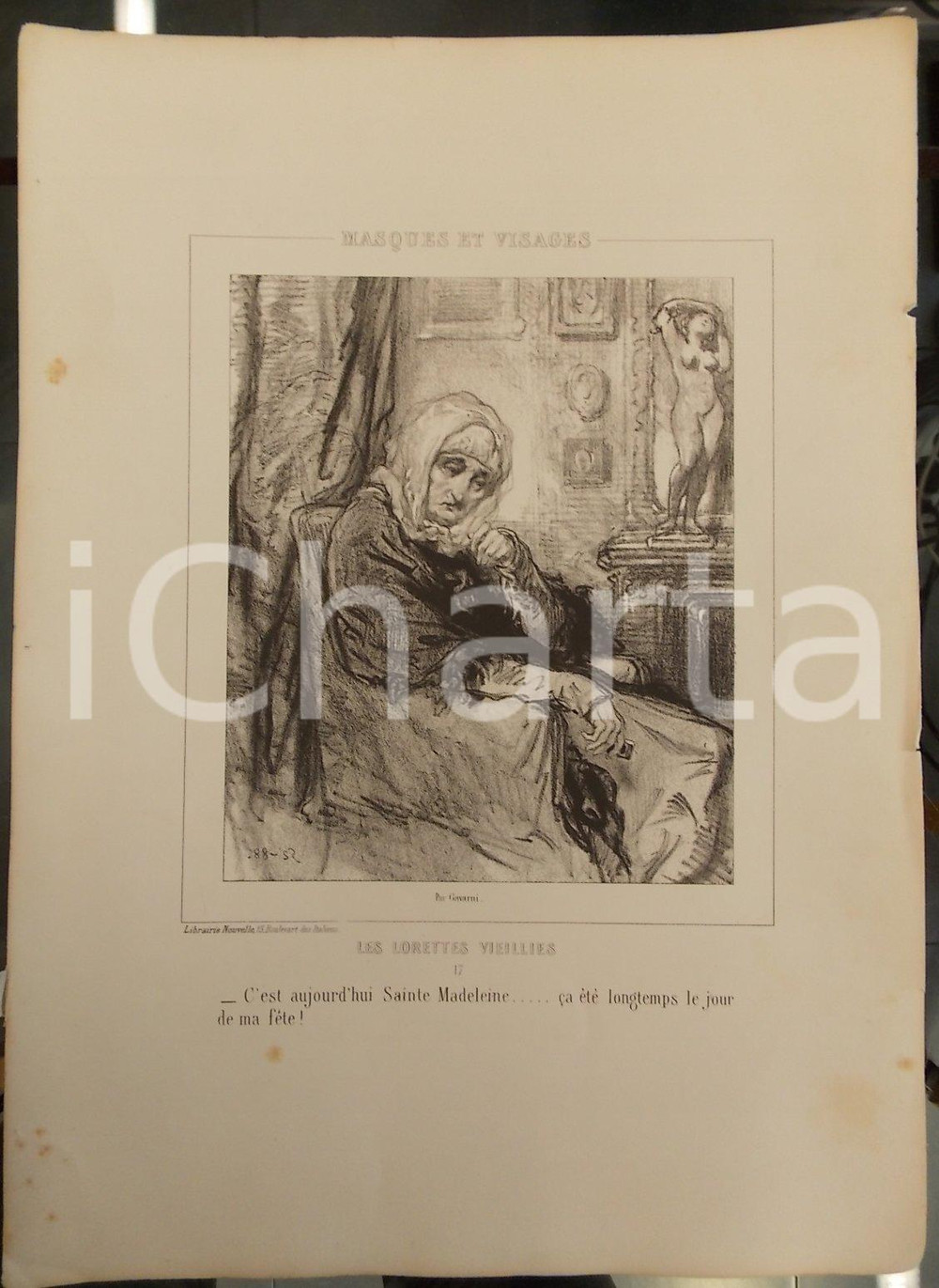 Stampa, bozzetto originale 1853 PARIS Paul GAVARNI Masques et visages  Les Lorettes Vieillies Tav. 17 1