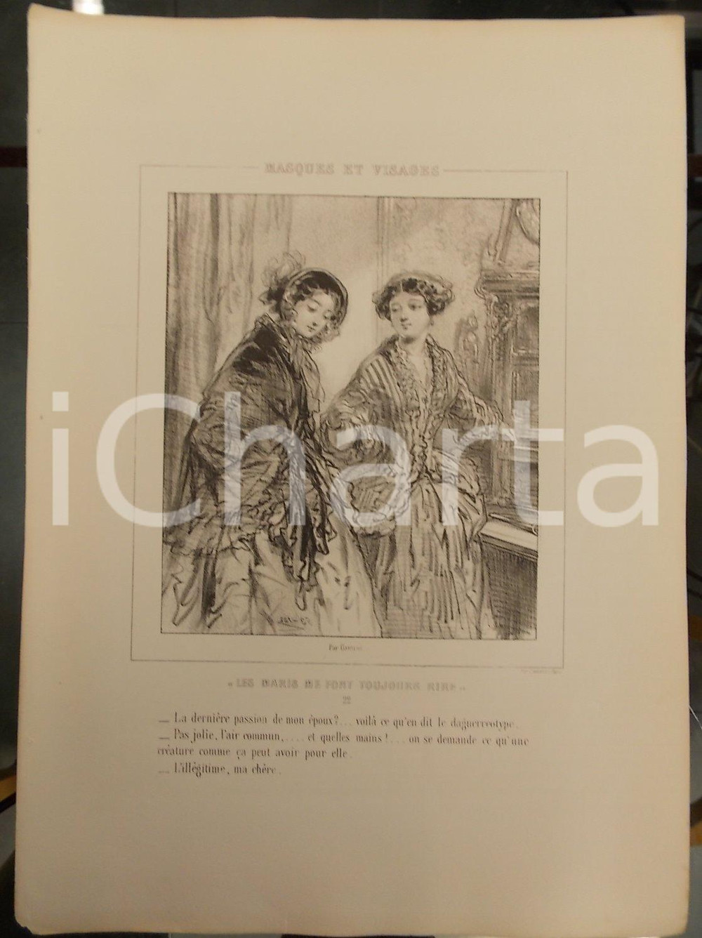 Stampa, bozzetto originale 1853 Paul GAVARNI Masques et visages  Les maris me font toujours rire Tav. 22 1