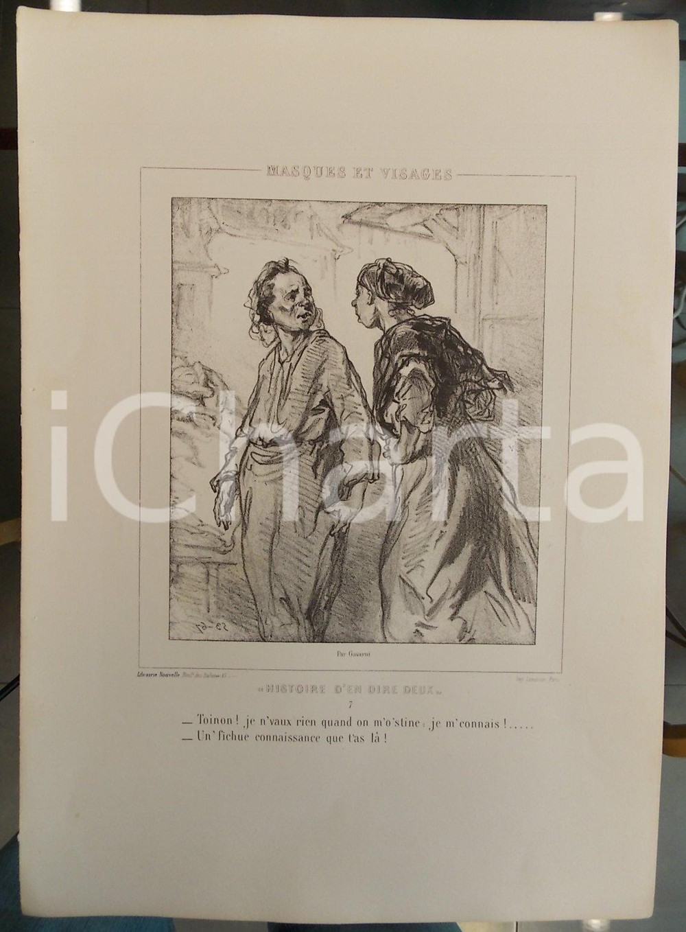 Stampa, bozzetto originale 1853 Paul GAVARNI Masques et visages - Histoire d'en dire deux Tav. 7 1