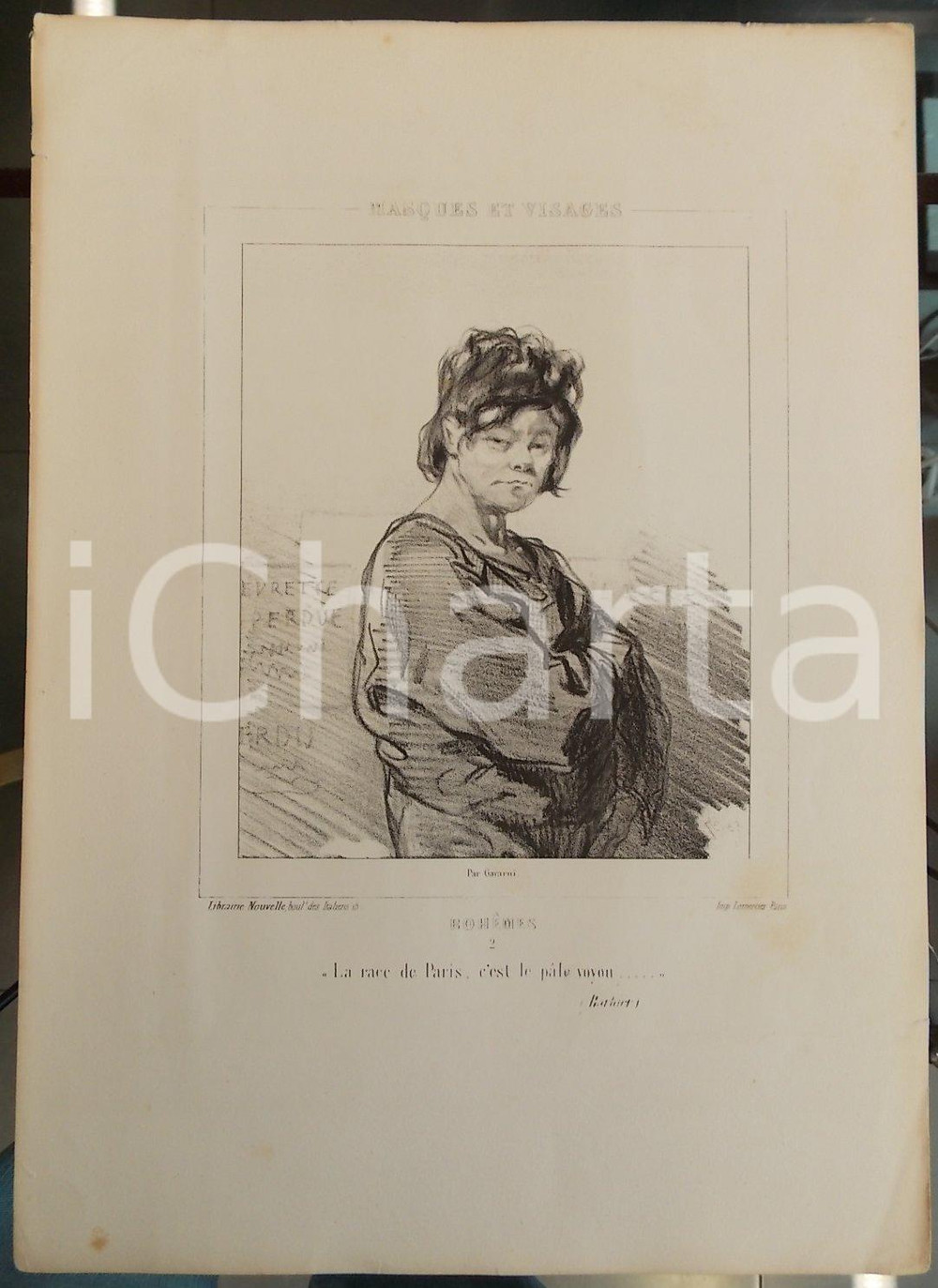 Stampa, bozzetto originale 1853 Paul GAVARNI Masques et visages - BohÃ¨mes Tav. 2 La race de Paris 1