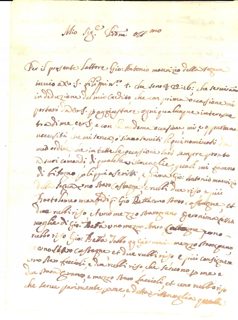 Documento originale, autentico 1721 ALBENGA SV Pietro Antonio TABBO  ordina riso e castagne Lettera 1