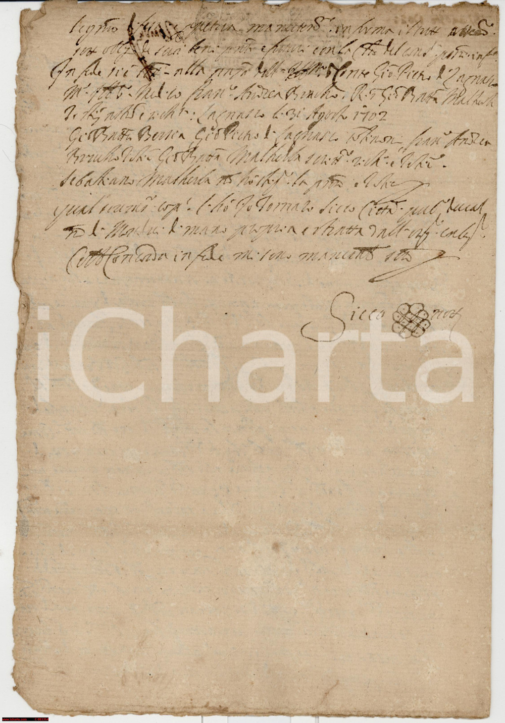 Documento originale, autentico 1702 LAGNASCO (CN) Giovanni Battista BERSIA vende terra a Giuseppe LANZONE 1