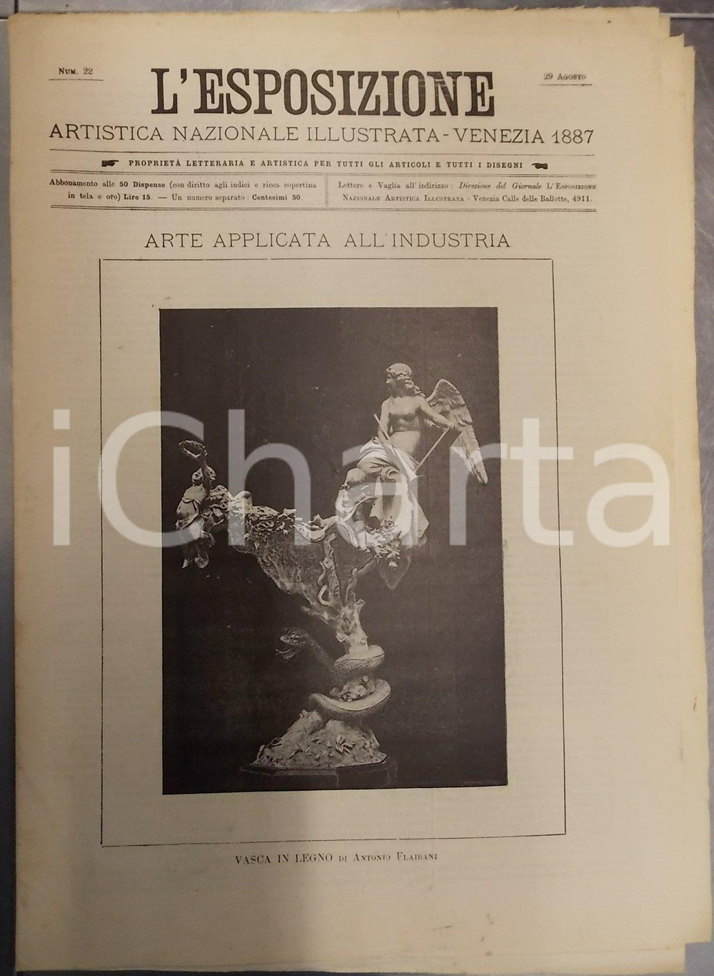 Giornale, rivista storica 1887 VENEZIA L'ESPOSIZIONE Artistica ILLUSTRATA n° 22 Pittore Nicolò BARABINO 1