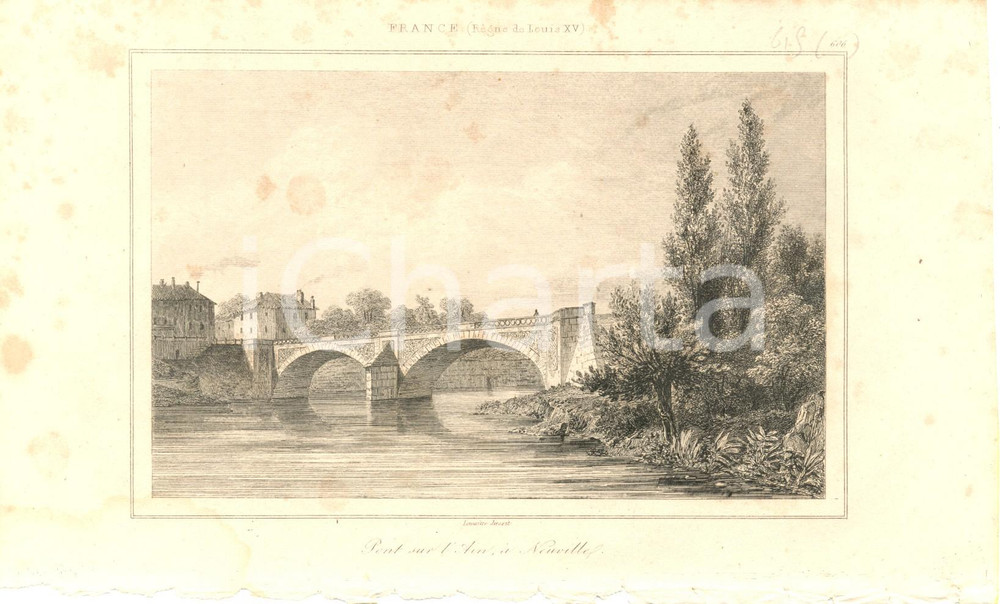 Stampa, bozzetto originale 1840 NEUVILLESURAIN FRANCE Pont sur l Ain Stampa inc. LEMAITRE 1
