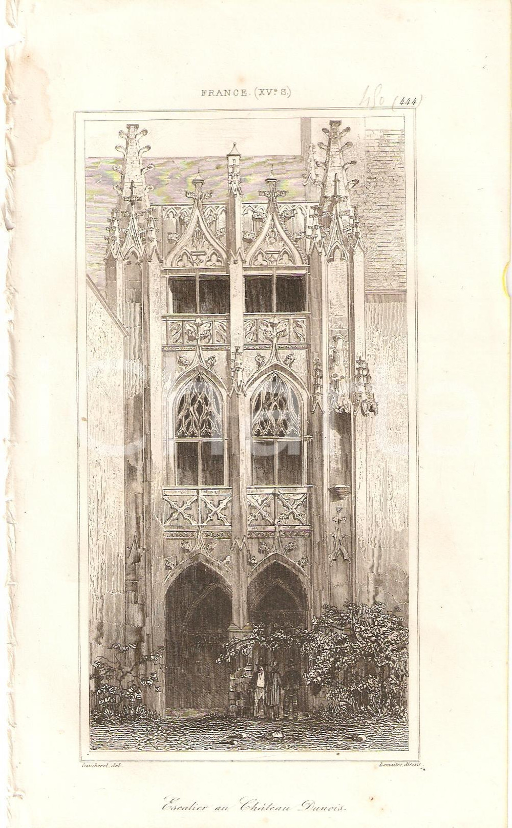 Stampa, bozzetto originale 1840 FRANCE Escalier au Chateau DUNOIS  L univers Stampa inc. LEMAITRE 1