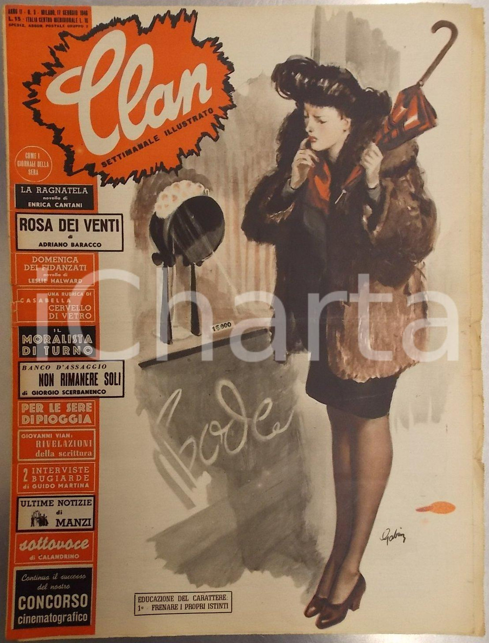 Giornale, rivista storica 1946 CLAN Domenica dei fidanzati Rivista ILLUSTRATA Anno II nÂ° 3 Ill. GABIN 1
