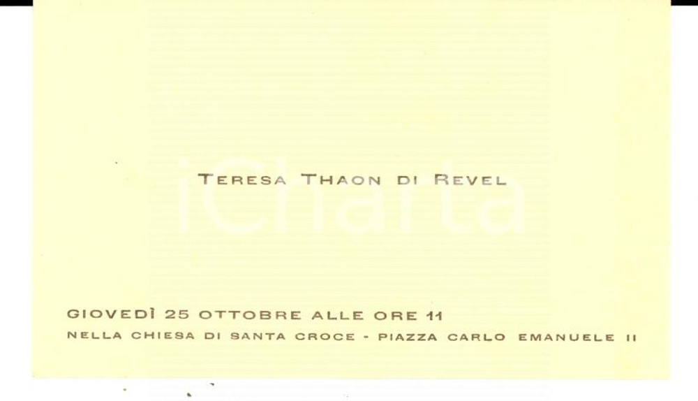 Oggetto da collezione cartaceo 1930 ca TORINO CHIESA DI SANTA CROCE Biglietto da visita Teresa THAON DI REVEL 1