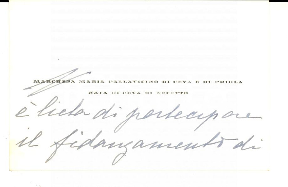 Oggetto da collezione cartaceo 1950 ca TORINO Biglietto da visita Maria PALLAVICINO DI CEVA Autografo 1