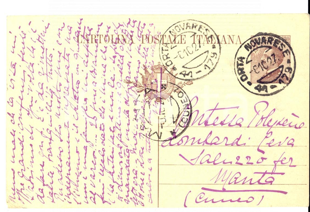 Autografo originale 1927 ORTA NOVARESE Maria CANTONO DI CEVA tra i compensi della vita *Autografo 1