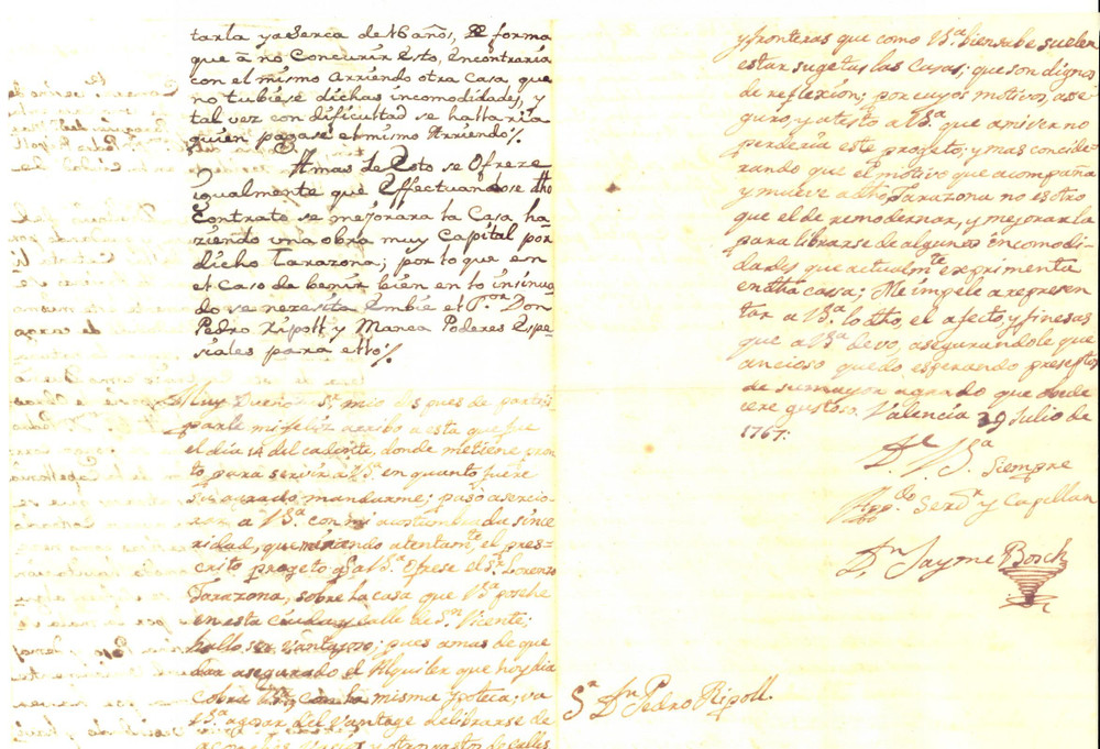 Documento originale, autentico 1767 VALENCIA Proposta di contratto don Jayme BOSCH a don Pedro RIPOLL Y MANCA 1