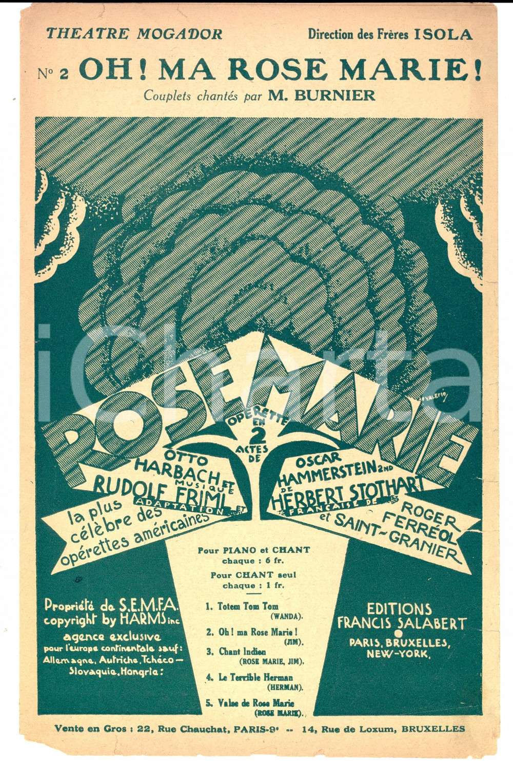 Oggetto da collezione cartaceo 1924 HARBACH  HAMMERSTEIN  FRIML Oh! Ma Rose Marie! Ed. SALABERT 1