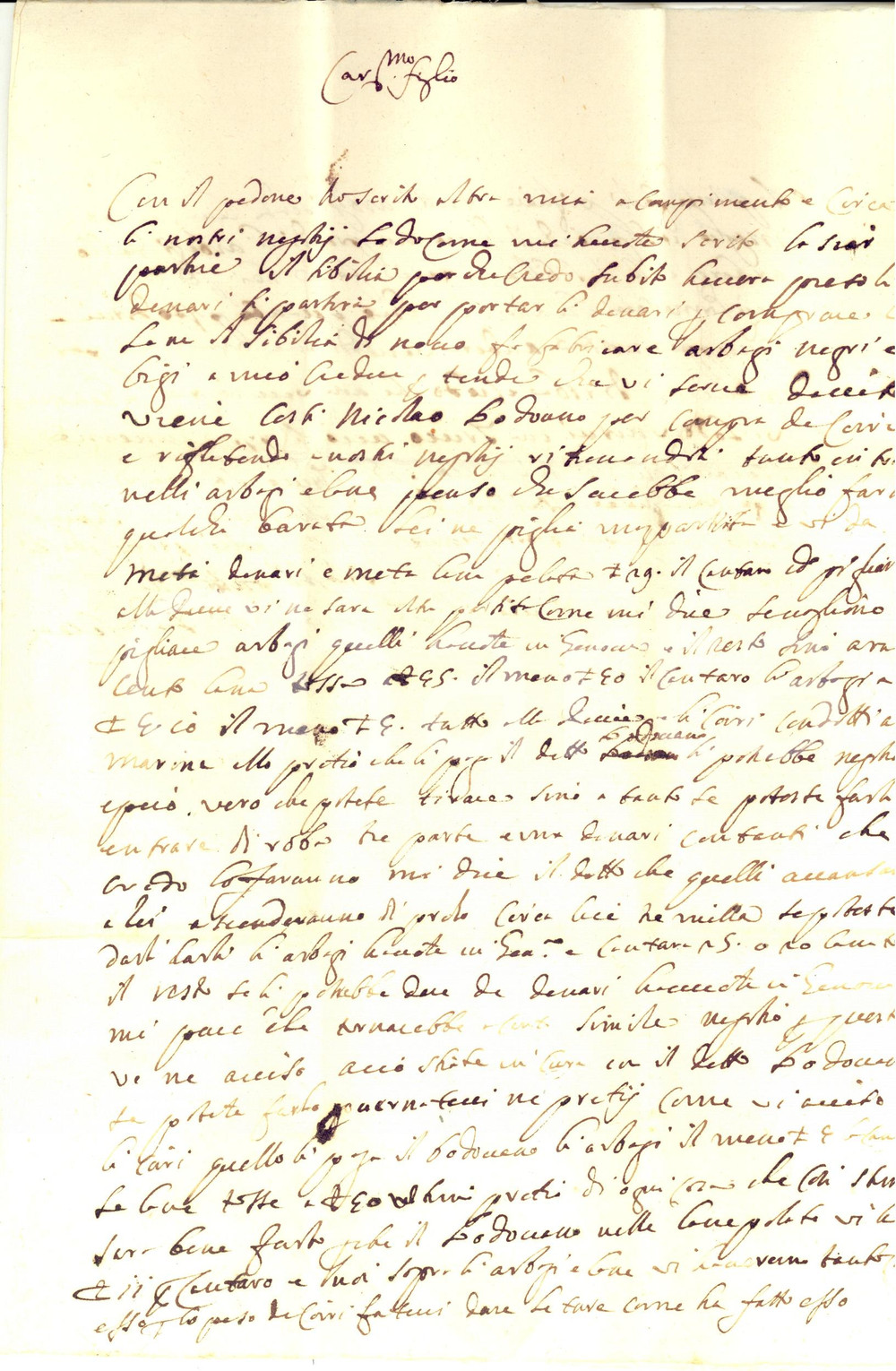 Manoscritto, lettera originale 1713 PIEVE DI TECO (IM) Cesare BONFANTE sul commercio di lane arbagi *Lettera 1