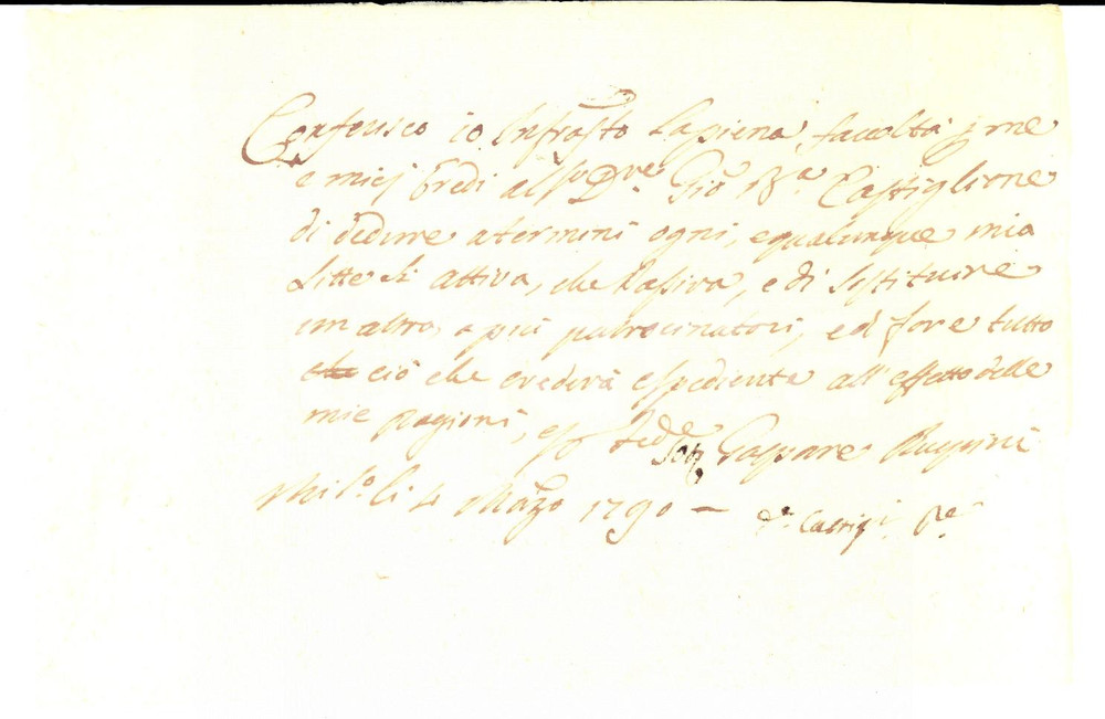 Manoscritto, lettera originale 1790 MILANO Procura di Gaspare RUSPINI a Giovanni Battista CASTIGLIONE 1