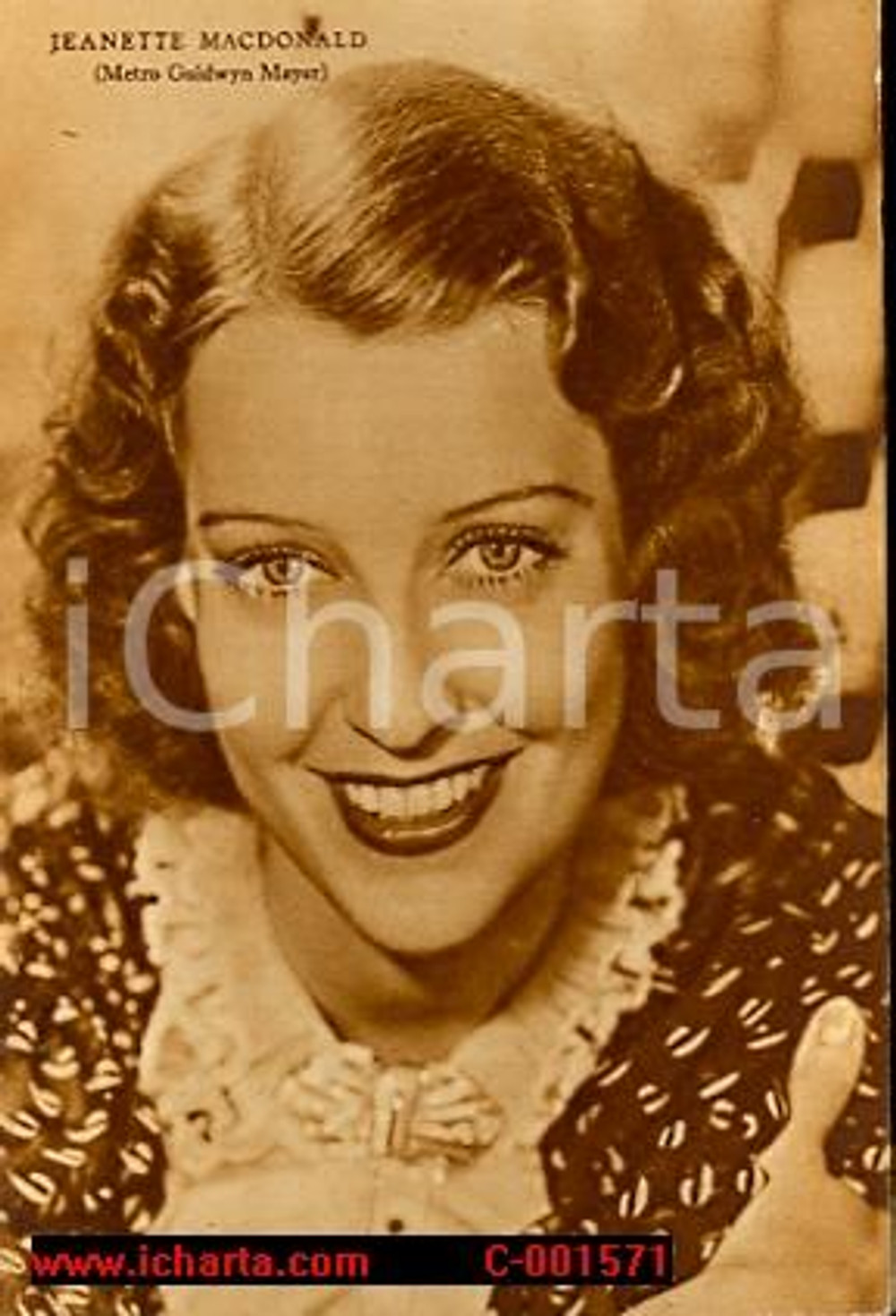 Cartolina originale da collezione 1938 JEANETTE MCDONALD Fotografia seriale RIZZOLI FG NV 1